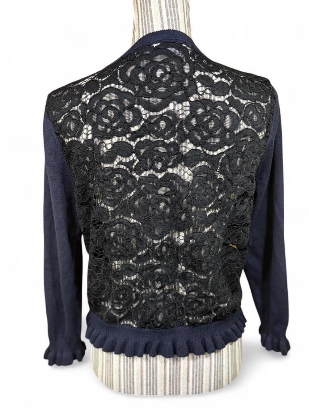 Karl Lagerfeld Navy Ruffle-Hem Button Cardigan